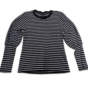 DKNY Jeans Womens Striped Long Sleeve Puff Sleeve Top XL